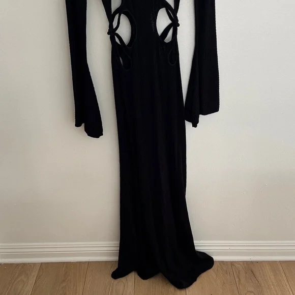 Sau Lee Black Long Sleeve Dress with Cut-Out Accents Long Sleeve